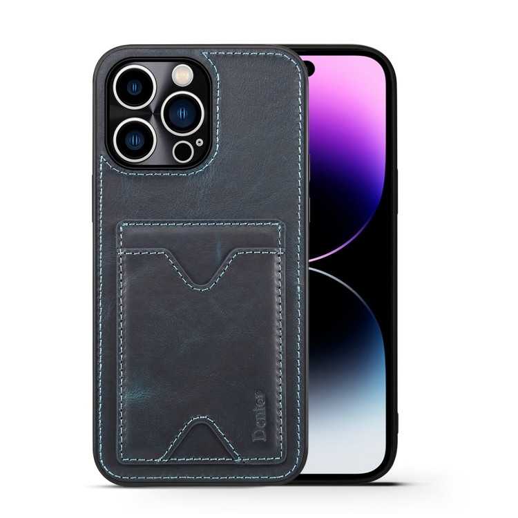 

For iPhone 14 Pro Denior Retro Back Cover Card Slot Phone Case(Blue)