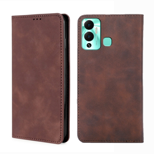 

For Infinix Hot 12 Play Skin Feel Magnetic Horizontal Flip Leather Phone Case(Dark Brown)