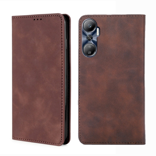 

For Infinix Hot 20 4G Skin Feel Magnetic Horizontal Flip Leather Phone Case(Dark Brown)