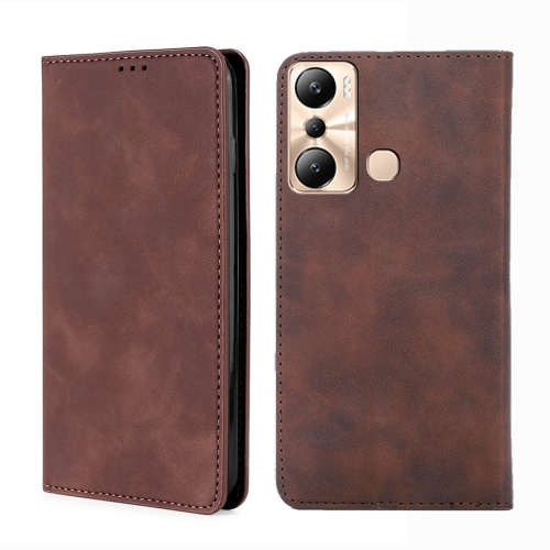 

For Infinix Hot 20i Skin Feel Magnetic Horizontal Flip Leather Phone Case(Dark Brown)