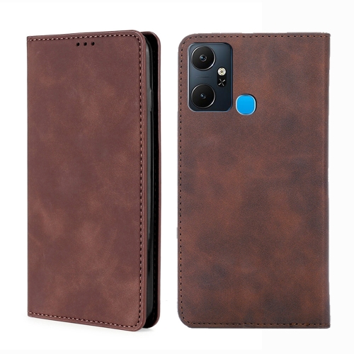 

For Infinix Smart 6 Plus Skin Feel Magnetic Horizontal Flip Leather Phone Case(Dark Brown)