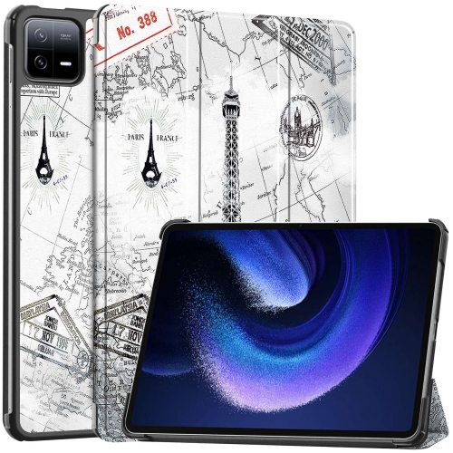 

For Xiaomi Pad 6 / 6 Pro Custer Painted 3-Fold Stand Leather Smart Tablet Case(Retro Eiffel Tower)