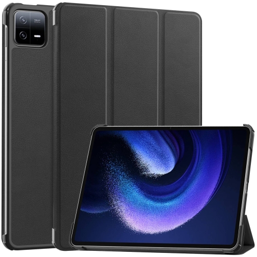 

For Xiaomi Pad 6 / 6 Pro Custer Solid Color 3-Fold Stand Leather Smart Tablet Case(Black)
