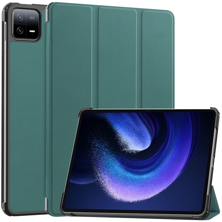 

For Xiaomi Pad 6 / 6 Pro Custer Texture 3-Fold Holder Leather Smart Tablet Case(Green)