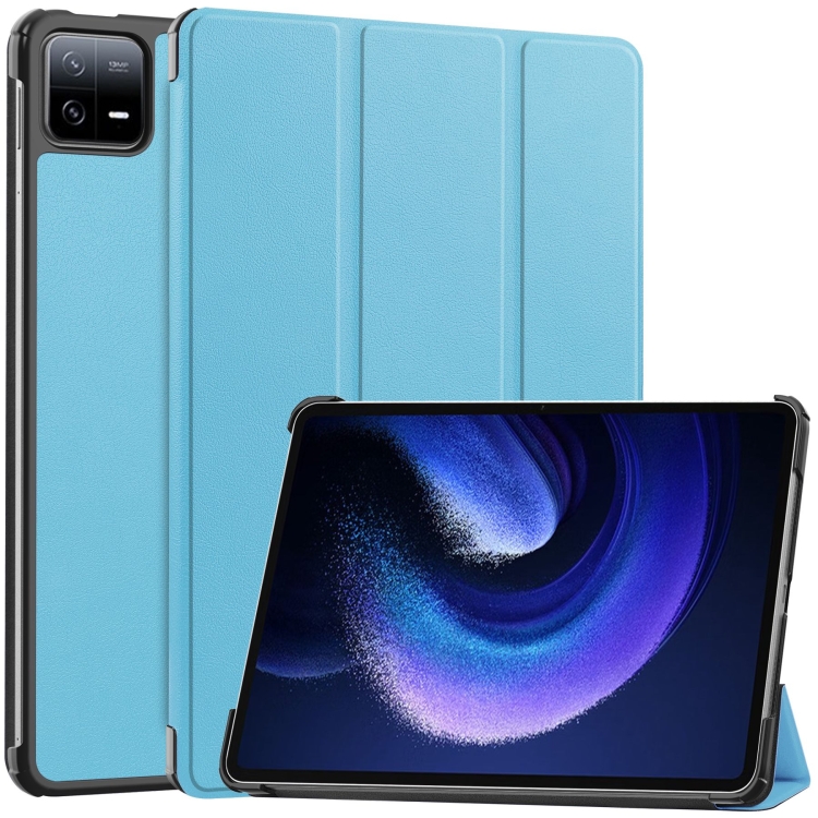 

For Xiaomi Pad 6 / 6 Pro Custer Texture 3-Fold Holder Leather Smart Tablet Case(Sky Blue)