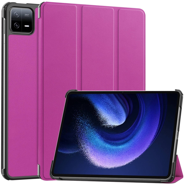 

For Xiaomi Pad 6 / 6 Pro Custer Texture 3-Fold Holder Leather Smart Tablet Case(Purple)