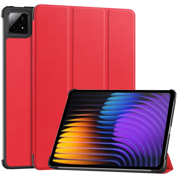 

For Xiaomi Pad 7 / 7 Pro Custer Texture 3-Fold Holder Leather Smart Tablet Case(Red)