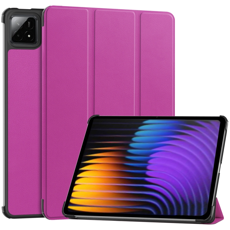 

For Xiaomi Pad 7 / 7 Pro Custer Texture 3-Fold Holder Leather Smart Tablet Case(Purple)