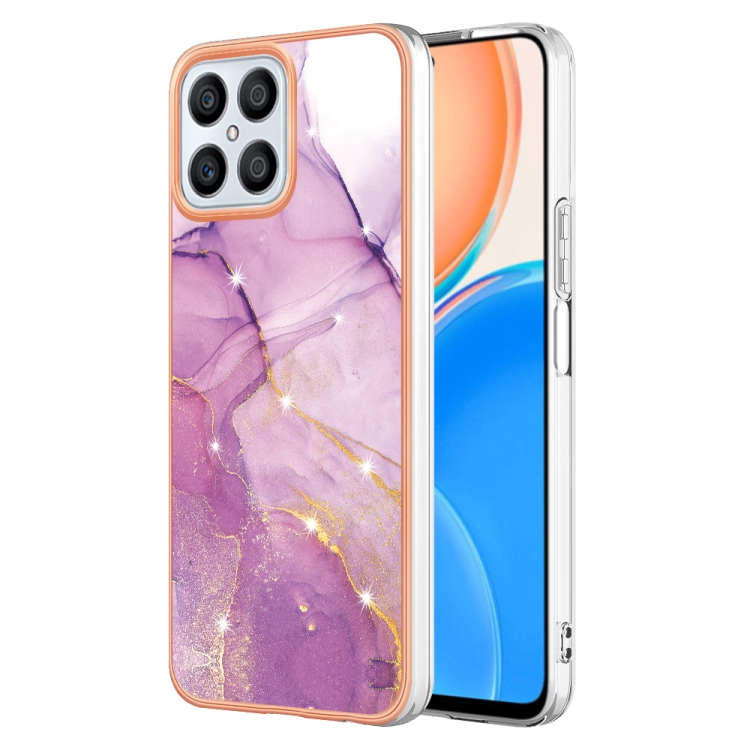 

For Honor X8 4G Electroplating Marble Dual-side IMD Phone Case(Purple 001)