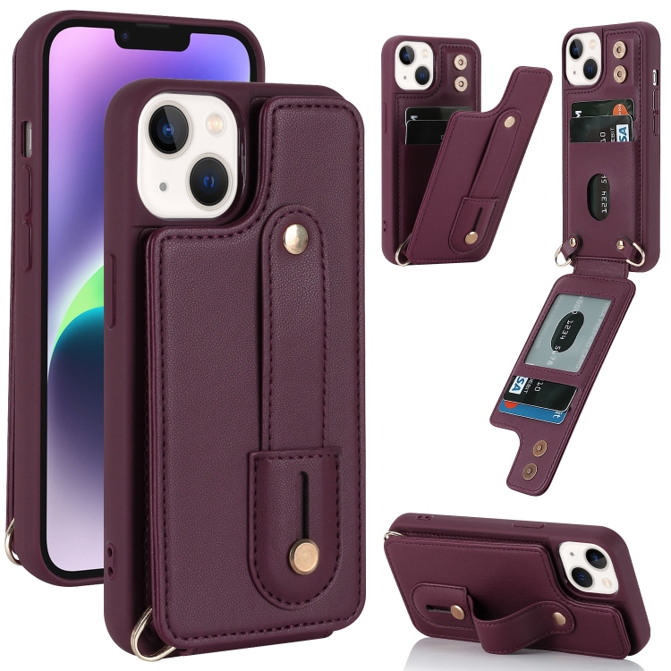 

For iPhone 13 Wristband Vertical Flip Wallet Back Cover Phone Case(Wine Red)
