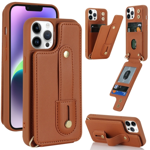 

For iPhone 13 Pro Max Wristband Vertical Flip Wallet Back Cover Phone Case(Brown)