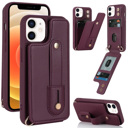 

For iPhone 12 / 12 Pro Wristband Vertical Flip Wallet Back Cover Phone Case(Wine Red)