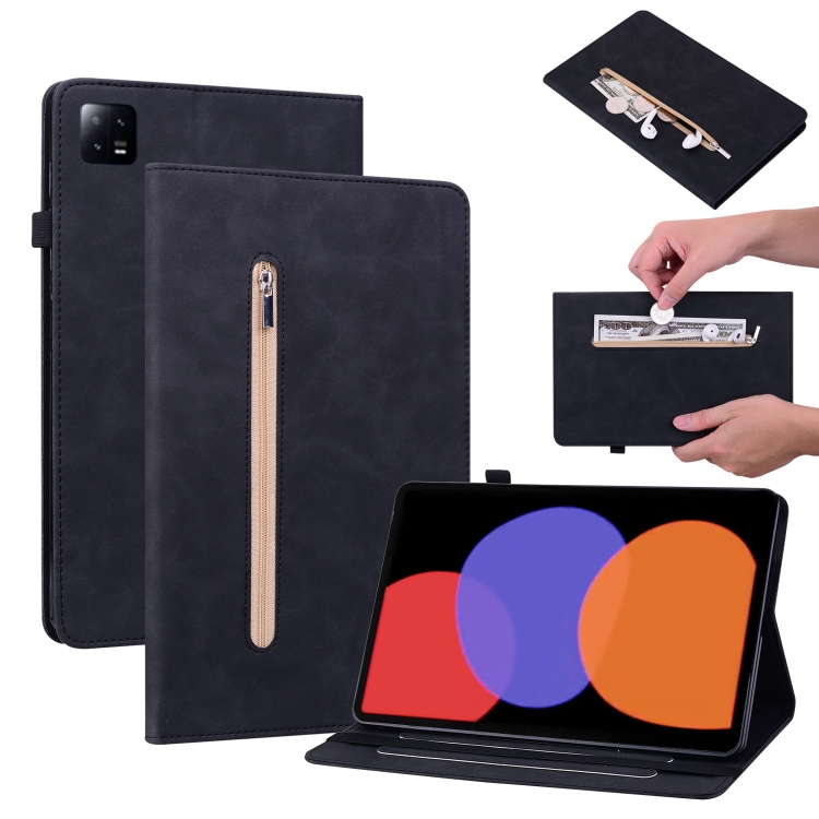 

For Xiaomi Pad 6 / Pad 6 Pro Skin Feel Solid Color Zipper Leather Tablet Case(Black)