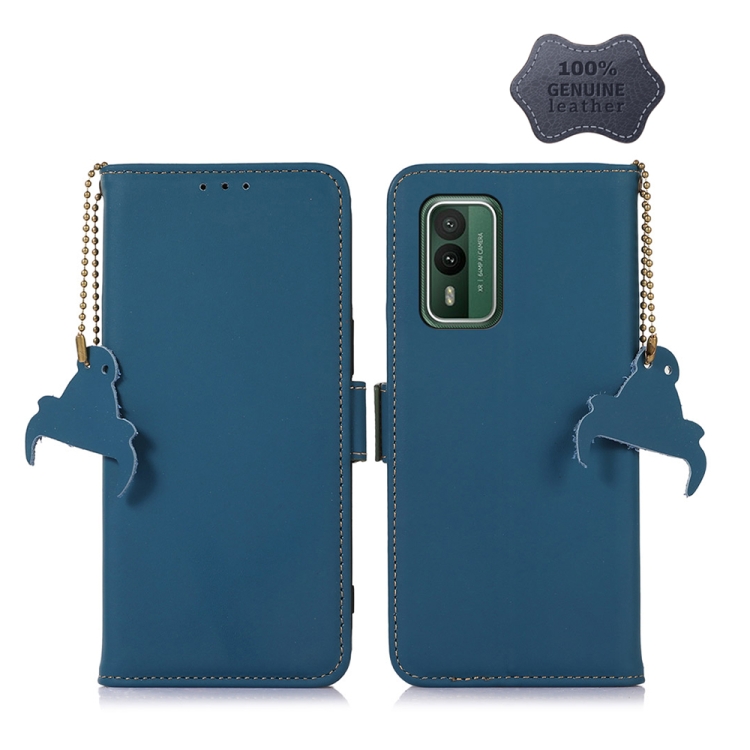 

For Nokia XR21 Genuine Leather Magnetic RFID Leather Phone Case(Blue)