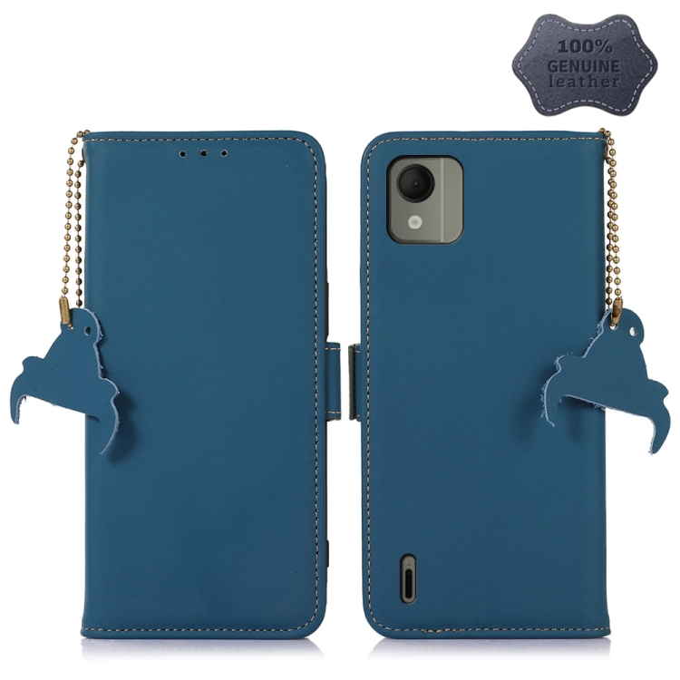

For Nokia C110 Genuine Leather Magnetic RFID Leather Phone Case(Blue)