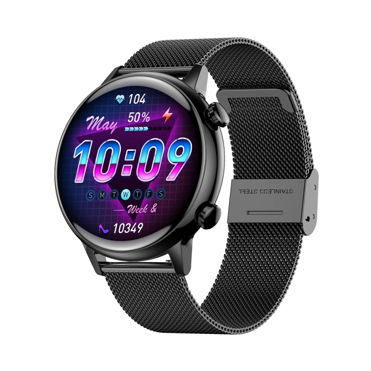 

HK39 1.1 inch Smart Stainless Steel Band Watch Support Bluetooth Call/Blood Oxygen Monitoring(Black)