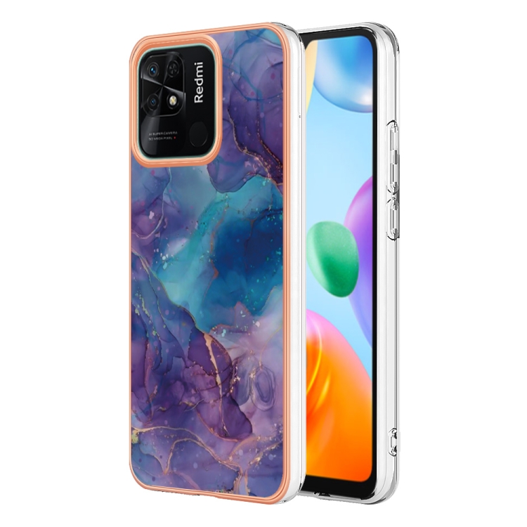 

For Xiaomi Redmi 10C Electroplating Marble Dual-side IMD Phone Case(Purple 016)