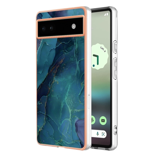 

For Google Pixel 6A Electroplating Marble Dual-side IMD Phone Case(Green 017)
