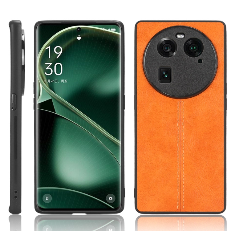 

For OPPO Find X6 5G Sewing Cow Pattern Skin PC + PU + TPU Phone Case(Orange)