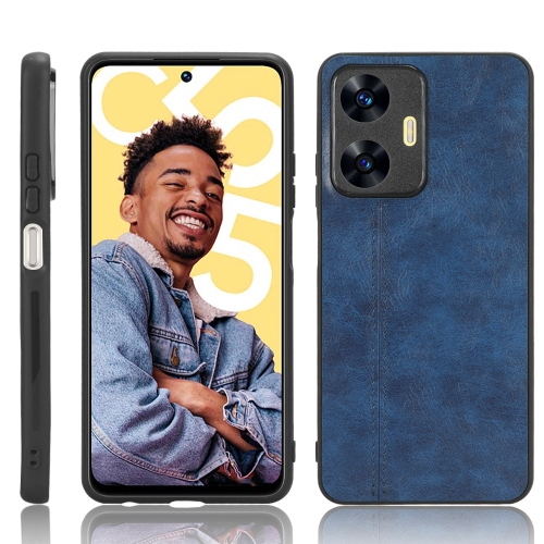 

For Realme C55 Sewing Cow Pattern Skin PC + PU + TPU Phone Case(Blue)