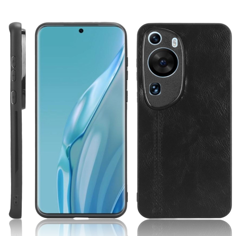 

For Huawei P60 Art Sewing Cow Pattern Skin PC + PU + TPU Phone Case(Black)