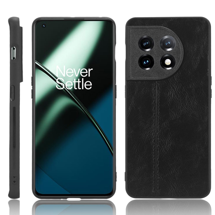 

For OnePlus 11 5G Sewing Cow Pattern Skin PC + PU + TPU Phone Case(Black)