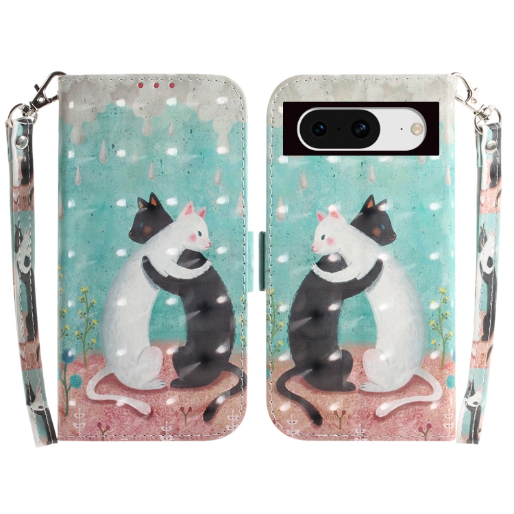 

For Google Pixel 8 3D Colored Horizontal Flip Leather Phone Case(Black White Cat)