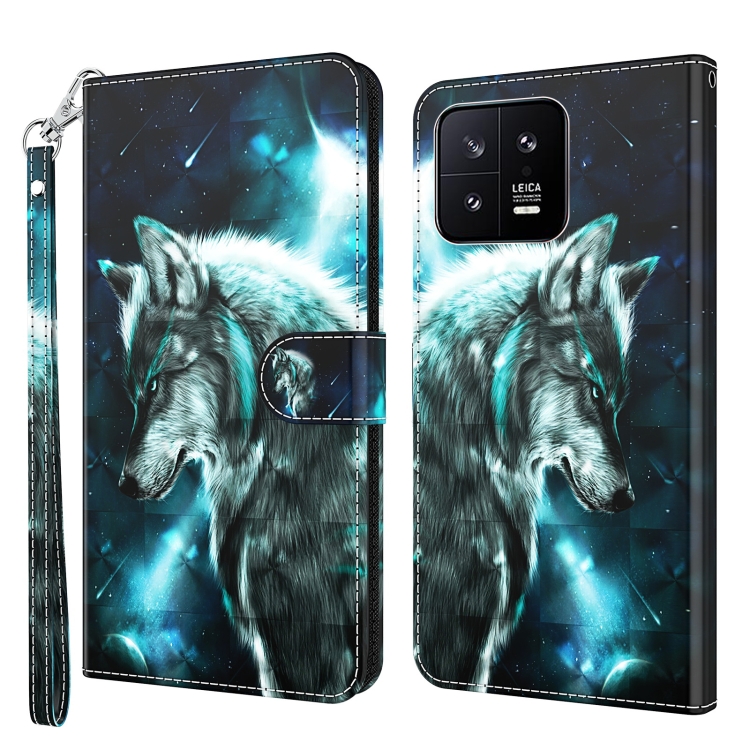 

For Xiaomi 13 3D Painting Pattern Flip Leather Phone Case(Wolf)