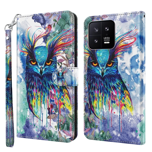 

For Xiaomi 13 3D Painting Pattern Flip Leather Phone Case(Watercolor Owl)