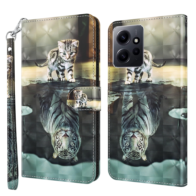 

For Xiaomi Redmi Note 12 4G Global 3D Painting Pattern Flip Leather Phone Case(Cat Tiger)