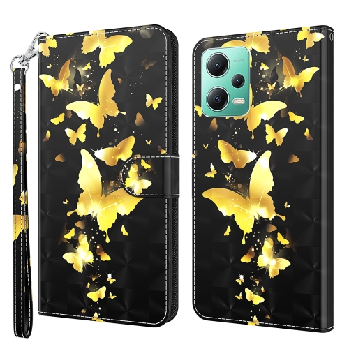 

For Xiaomi Redmi Note 12 5G Global / Poco X5 5G 3D Painting Pattern Flip Leather Phone Case(Gold Butterfly)