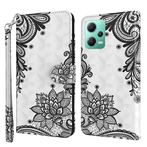 

For Xiaomi Redmi Note 12 5G Global / Poco X5 5G 3D Painting Pattern Flip Leather Phone Case(Diagonal Black Flower)
