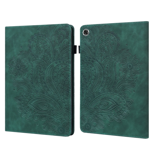 

For Samsung Galaxy Tab A9+ Peacock Embossed Pattern Leather Tablet Case(Green)