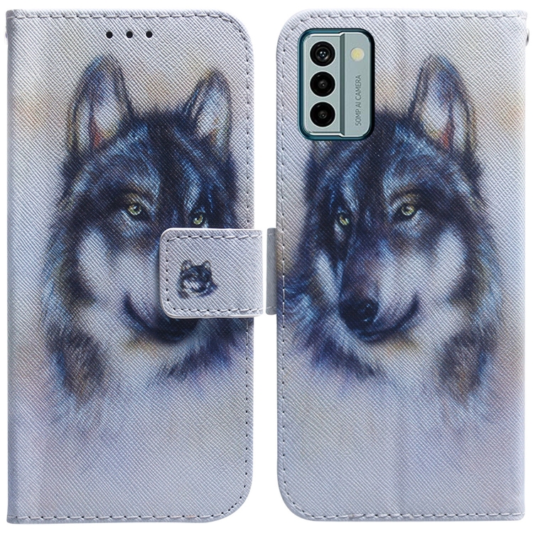 

For Nokia G22 Coloured Drawing Flip Leather Phone Case(White Wolf)