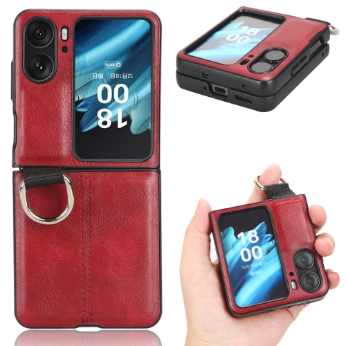 

For OPPO Find N2 Flip Vintage Texture Ring Phone Case(Red)