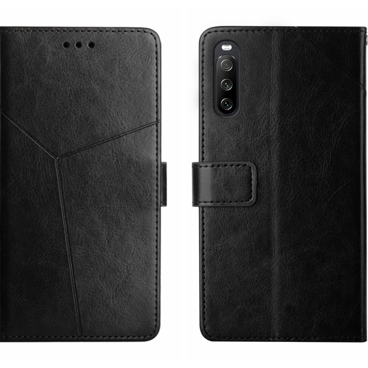 

For Sony Xperia 10 V HT01 Y-shaped Pattern Flip Leather Phone Case(Black)