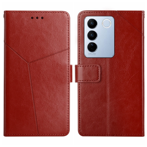 

For vivo V27 HT01 Y-shaped Pattern Flip Leather Phone Case(Brown)