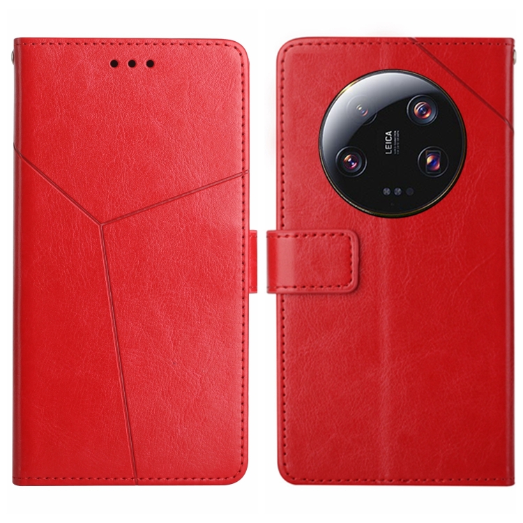 

For Xiaomi 13 Ultra HT01 Y-shaped Pattern Flip Leather Phone Case(Red)