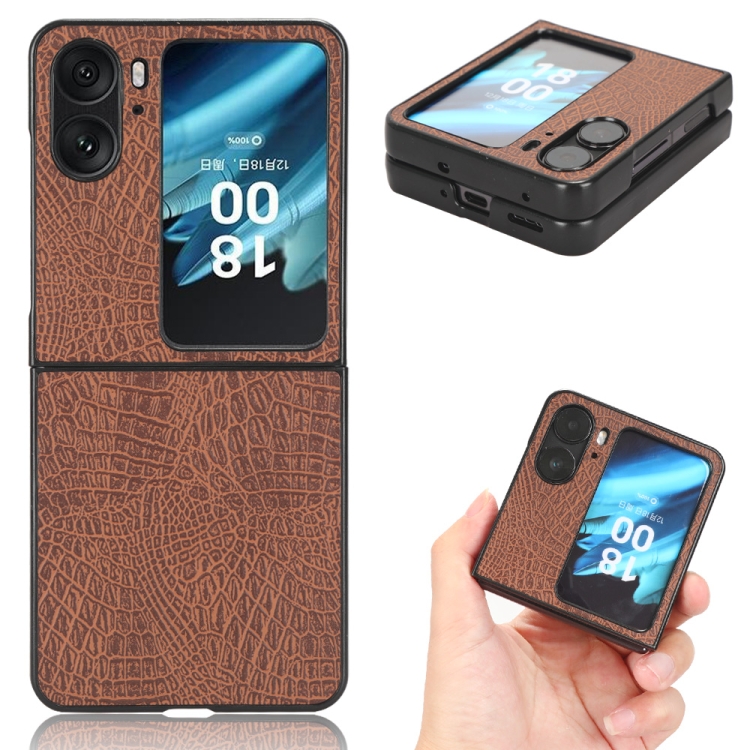 

For OPPO Find N2 Flip Crocodile Texture Phone Case(Brown)