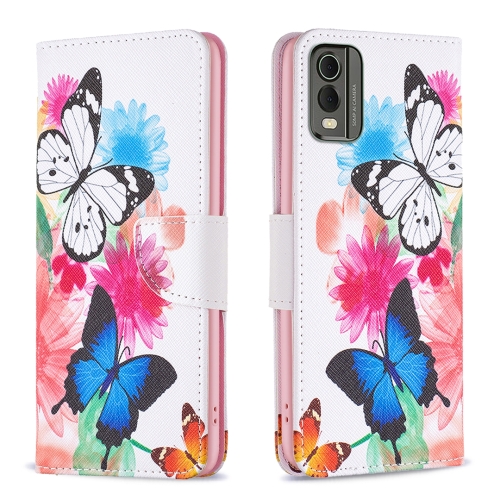 

For Nokia C32 Colored Drawing Pattern Leather Phone Case(Butterflies)