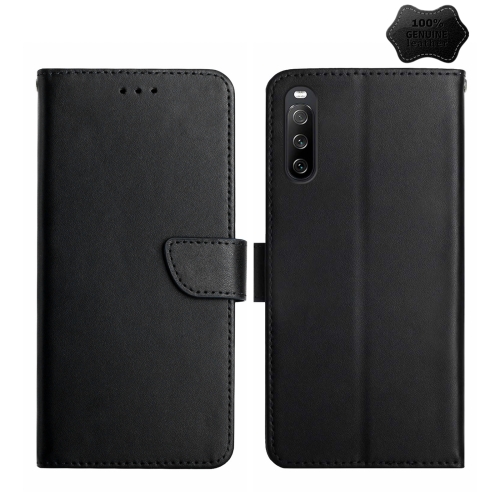 

For Sony Xperia 10 V Genuine Leather Fingerprint-proof Horizontal Flip Phone Case(Black)