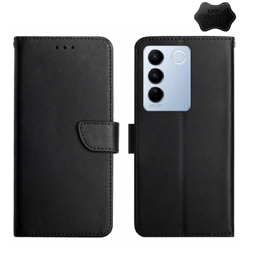 

For vivo V27 Genuine Leather Fingerprint-proof Horizontal Flip Phone Case(Black)