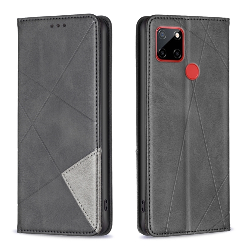 

For Nokia C12 Rhombus Texture Magnetic Leather Phone Case(Black)