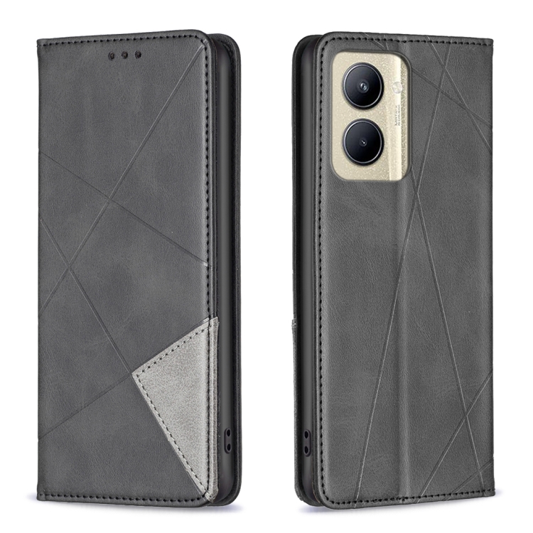 

For Realme C33 Rhombus Texture Magnetic Leather Phone Case(Black)