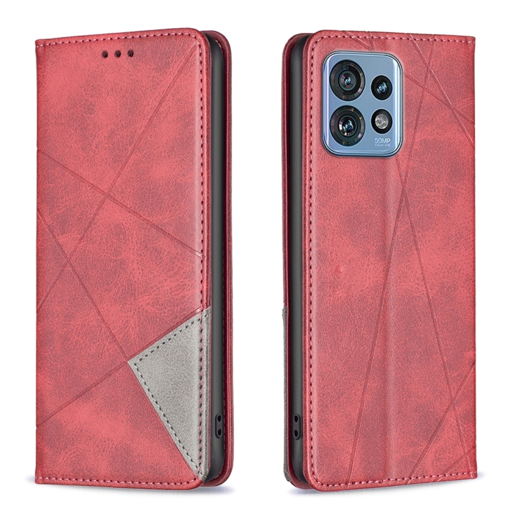 

For Motorola Edge 40 Pro 5G / Moto X40 /X40 Pro Rhombus Texture Magnetic Leather Phone Case(Red)