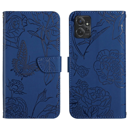 

For Motorola Moto G Power 2023 HT03 Skin Feel Butterfly Embossed Flip Leather Phone Case(Blue)