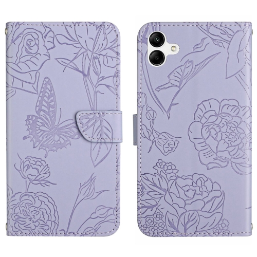 

For Samsung Galaxy F14 Global HT03 Skin Feel Butterfly Embossed Flip Leather Phone Case(Purple)