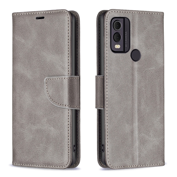 

For Nokia C22 Lambskin Texture Pure Color Flip Leather Phone Case(Grey)