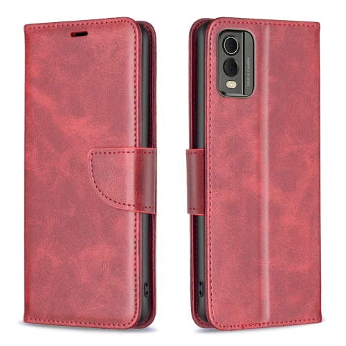 

For Nokia C32 Lambskin Texture Pure Color Flip Leather Phone Case(Red)