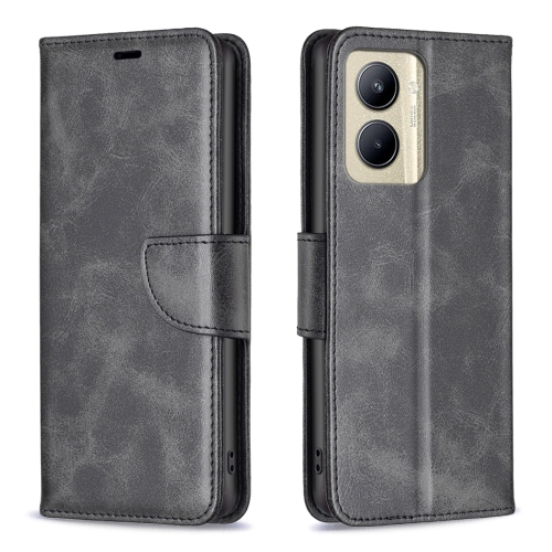 

For Realme C33 Lambskin Texture Pure Color Flip Leather Phone Case(Black)